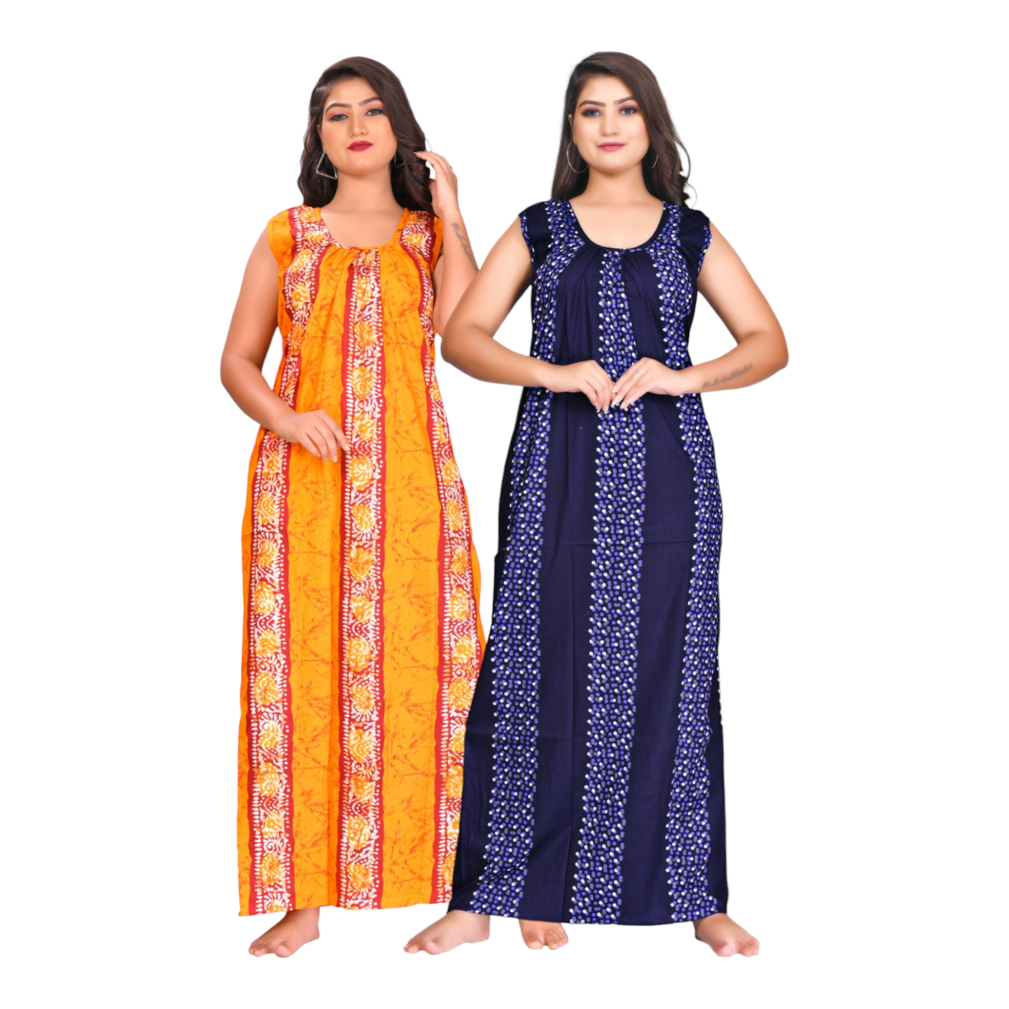 Fabimi Women's Sleeveless XL Size Cotton Nighty Combo Pack of 2 - Multi Colors for a Stylish
