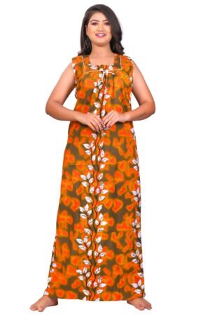 Fabimi Women Sleeveless 2XL Size Cotton Nighty - Orange