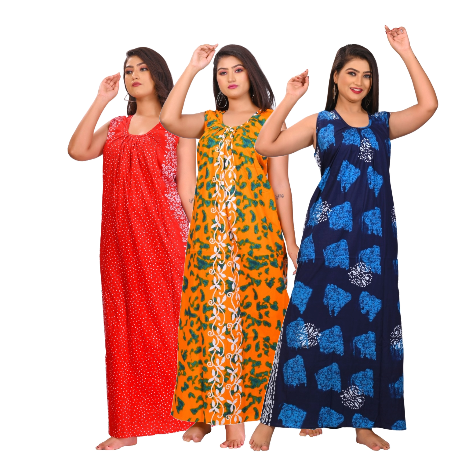 Fabimi Women Cotton Sleeveless XL Size Nighty In Combo 3