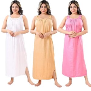 Fabimi Women’s Cotton Hosiery Free Size Combo of 3 Nighty Slips