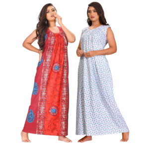 Fabimi Women's Sleeveless XL Size Cotton Nighty Combo Pack - Multi Colors for a Stylish Slumber